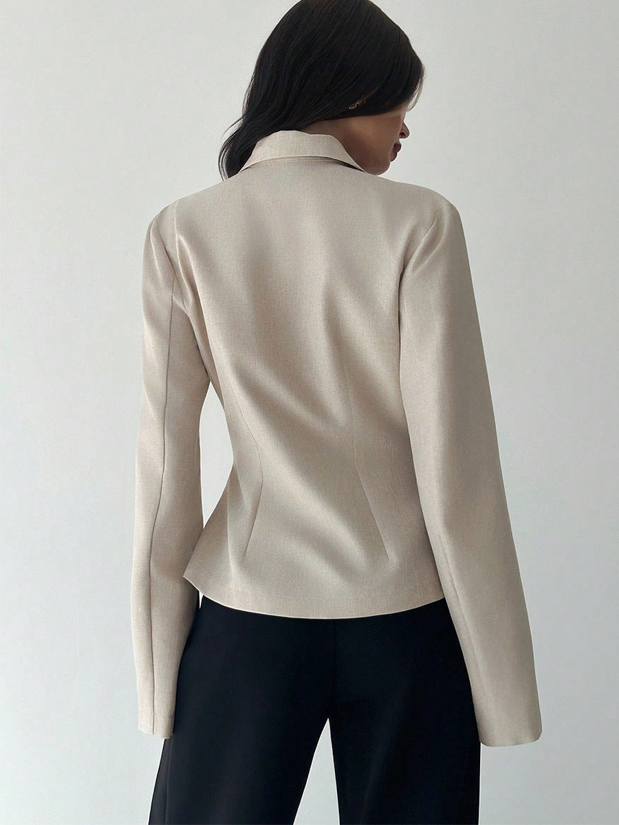 Cardydony Women's Women's Slim Fit Blazer – Apricot One-Button Tailored Jacket
