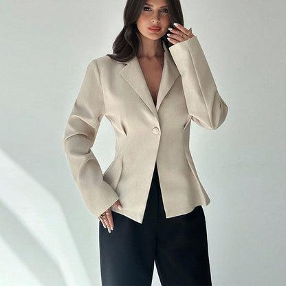 Cardydony Women's Women's Slim Fit Blazer – Apricot One-Button Tailored Jacket