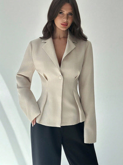 Cardydony Women's Women's Slim Fit Blazer – Apricot One-Button Tailored Jacket