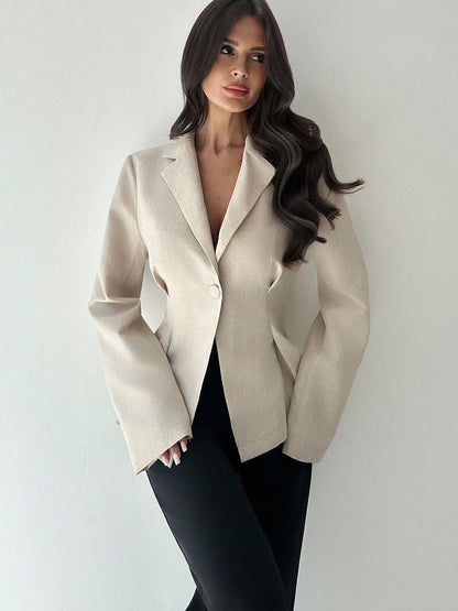 Cardydony Women's Women's Slim Fit Blazer – Apricot One-Button Tailored Jacket