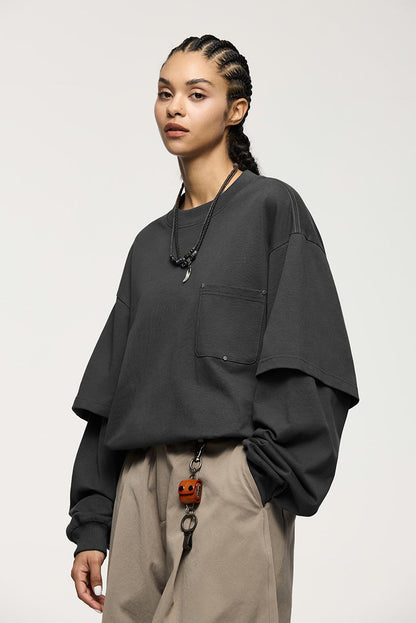 Cardydony Women's Women's Oversized Pocket Long Sleeve T-Shirt - Streetwear Layered Top