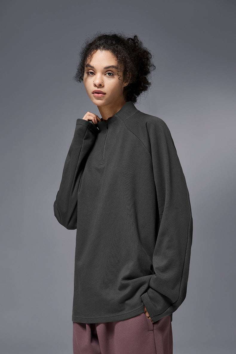 Cardydony Women's Women's Half Zip Long Sleeve T Shirt Cotton Blend - Relaxed Fit Casual Top