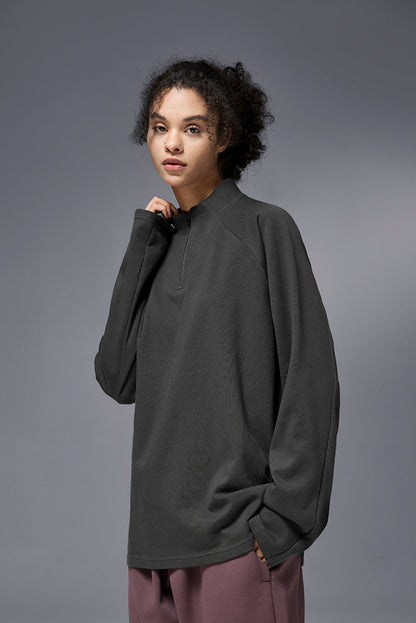 Cardydony Women's Women's Half Zip Long Sleeve T Shirt Cotton Blend - Relaxed Fit Casual Top