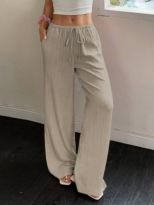 Cardydony Women's Women's Khaki Wide Leg Pants – High Waist Straight Drawstring Trousers