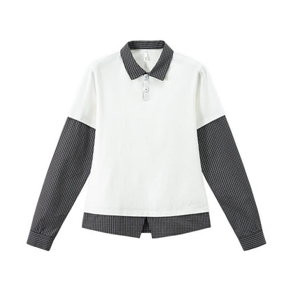 Cardydony Women's Women's Layered Long Sleeve Polo Shirt | Oversized Preppy Streetwear Back-to-School Top