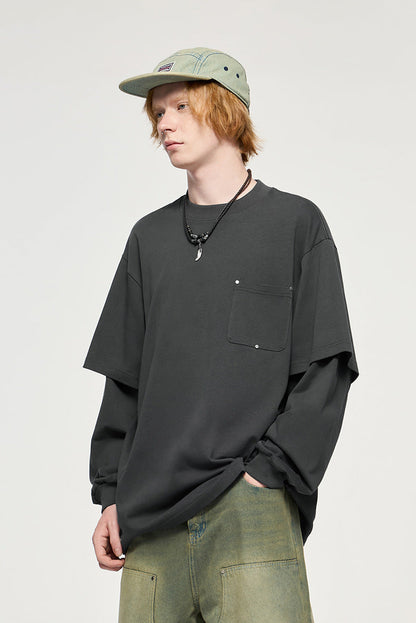 Cardydony Women's Women's Oversized Pocket Long Sleeve T-Shirt - Streetwear Layered Top
