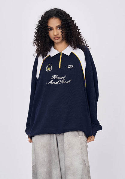Cardydony Women's Women's Embroidered Long Sleeve T-Shirt - Polo Collar Oversized Sweatshirt