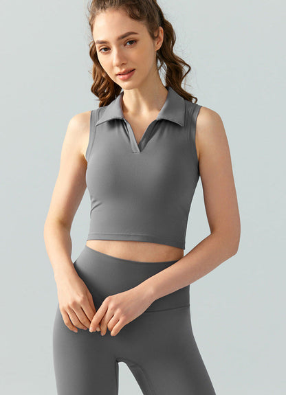 Cardydony Women's Sleeveless Golf Top for Women – Cropped Polo Collar Tennis Shirt with Built-in Bra