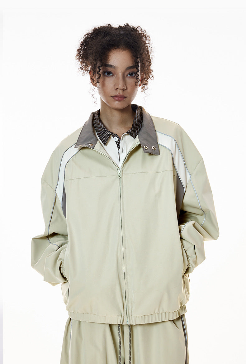 Cardydony Women's Tracksuit Racing Jacket Lines Zip Pockets Stand Collar — Womens Wide Leg Pants