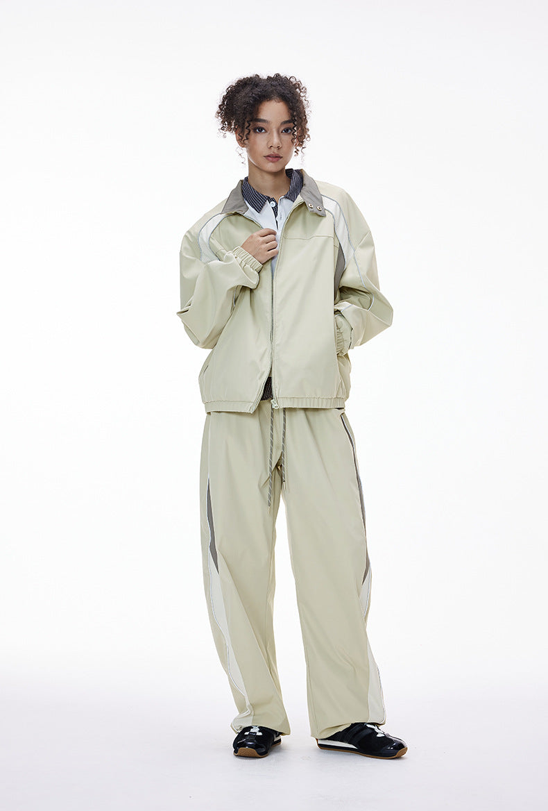 Cardydony Women's Tracksuit Racing Jacket Lines Zip Pockets Stand Collar — Womens Wide Leg Pants