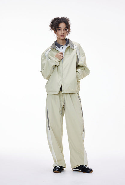 Cardydony Women's Tracksuit Racing Jacket Lines Zip Pockets Stand Collar — Womens Wide Leg Pants