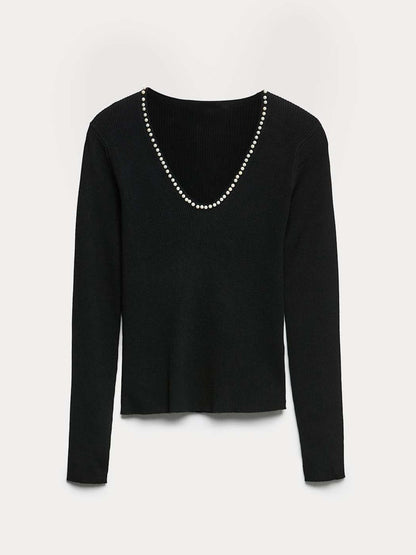 Cardydony Women's Women's V-Neck Slim Fit Long Sleeve Shirt – Ribbed Pullover Knit Top