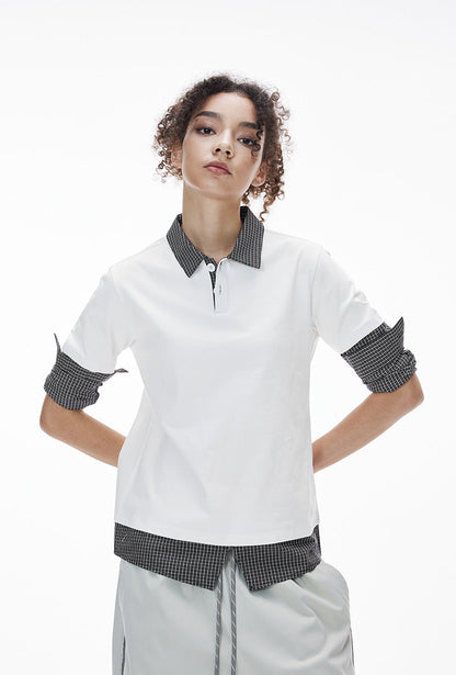 Cardydony Women's Women's Layered Long Sleeve Polo Shirt | Oversized Preppy Streetwear Back-to-School Top