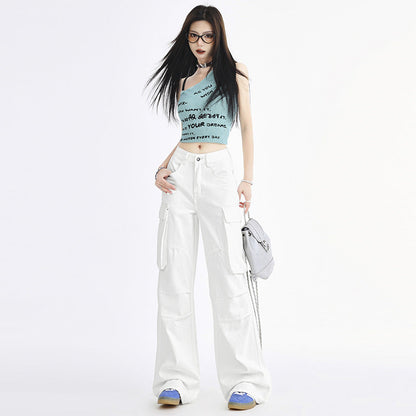 Cardydony Women's White Wide Leg Cargo Jeans – High Waist Loose Fit