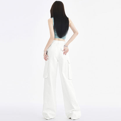 Cardydony Women's White Wide Leg Cargo Jeans – High Waist Loose Fit