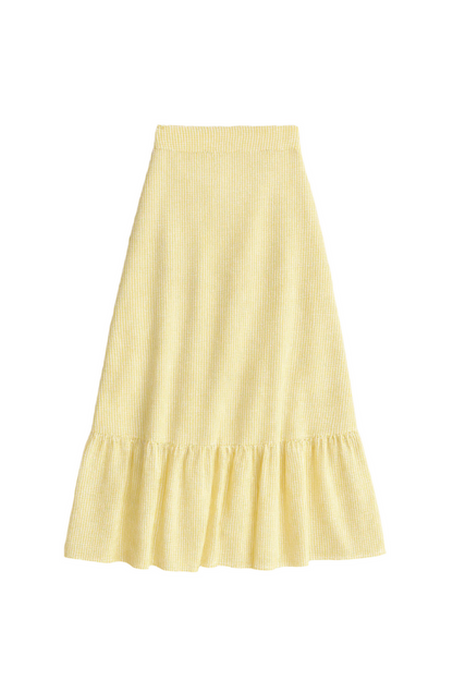 Cardydony Women's Yellow High Waisted Ruffle Midi Skirt – Flowy Summer Beach Skirt for Women