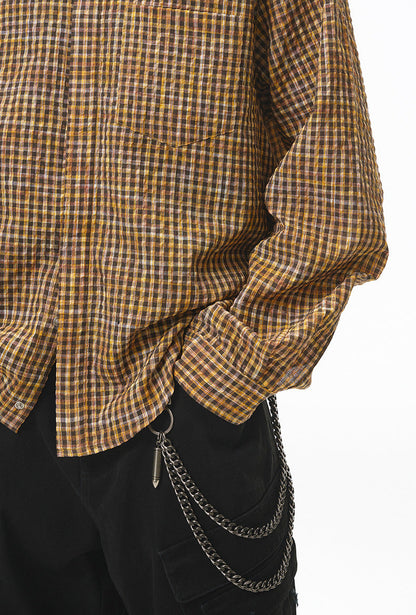 Cardydony Women's Plaid Shirt Oversized Button Up Seersucker Texture Curved Hem – Women's Layer