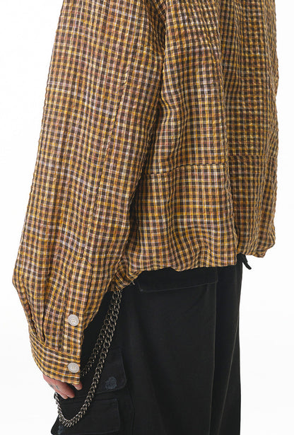 Cardydony Women's Plaid Shirt Oversized Button Up Seersucker Texture Curved Hem – Women's Layer