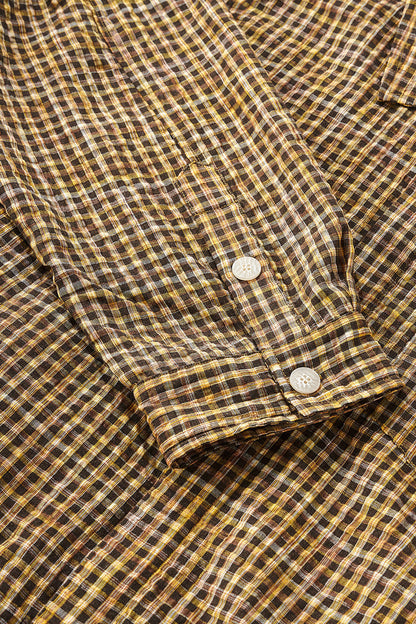 Cardydony Women's Plaid Shirt Oversized Button Up Seersucker Texture Curved Hem – Women's Layer