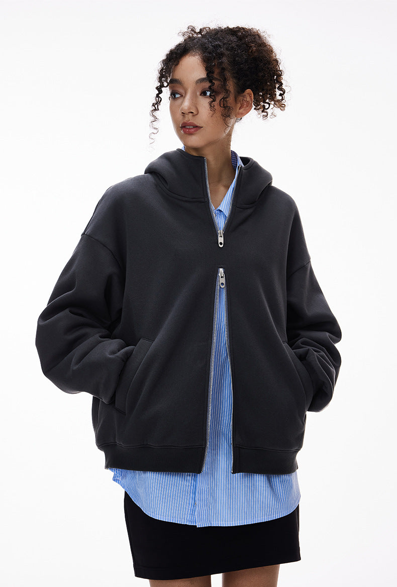 Cardydony Women's Women's Oversized Fleece Zip Hoodie — Streetwear Double Zipper Jacket