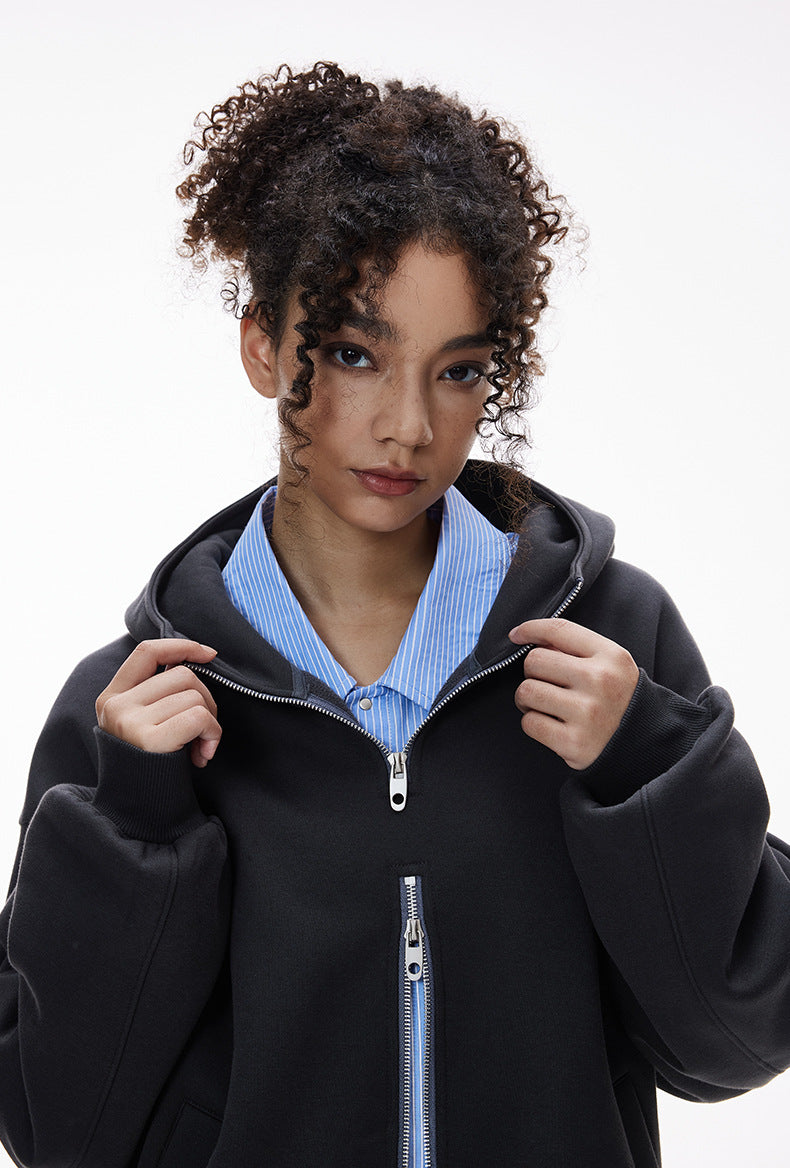 Cardydony Women's Women's Oversized Fleece Zip Hoodie — Streetwear Double Zipper Jacket