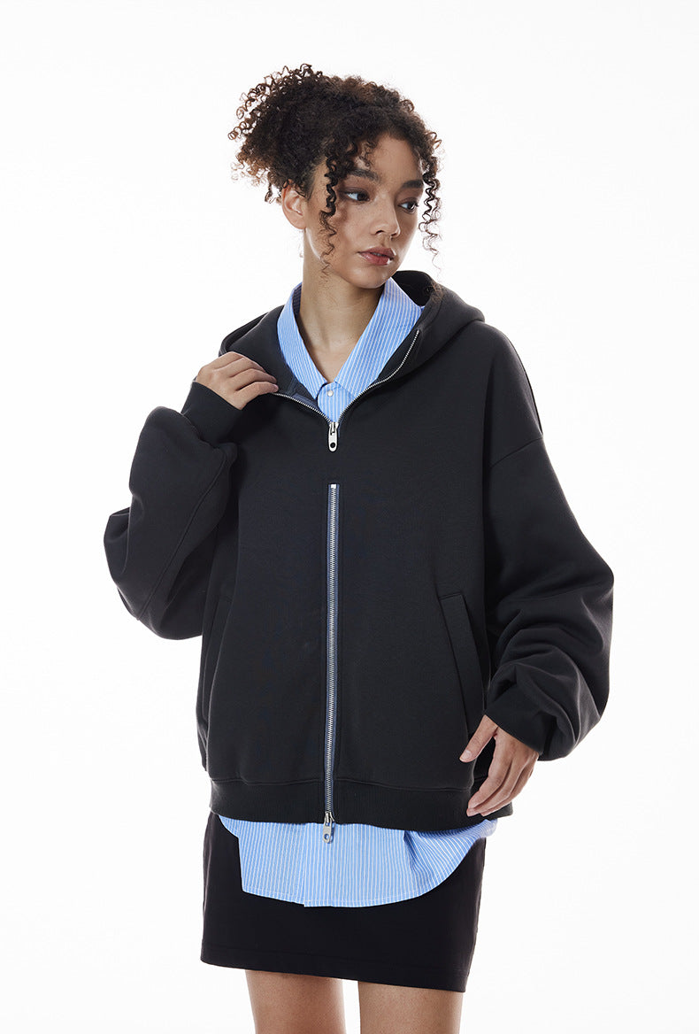 Cardydony Women's Women's Oversized Fleece Zip Hoodie — Streetwear Double Zipper Jacket